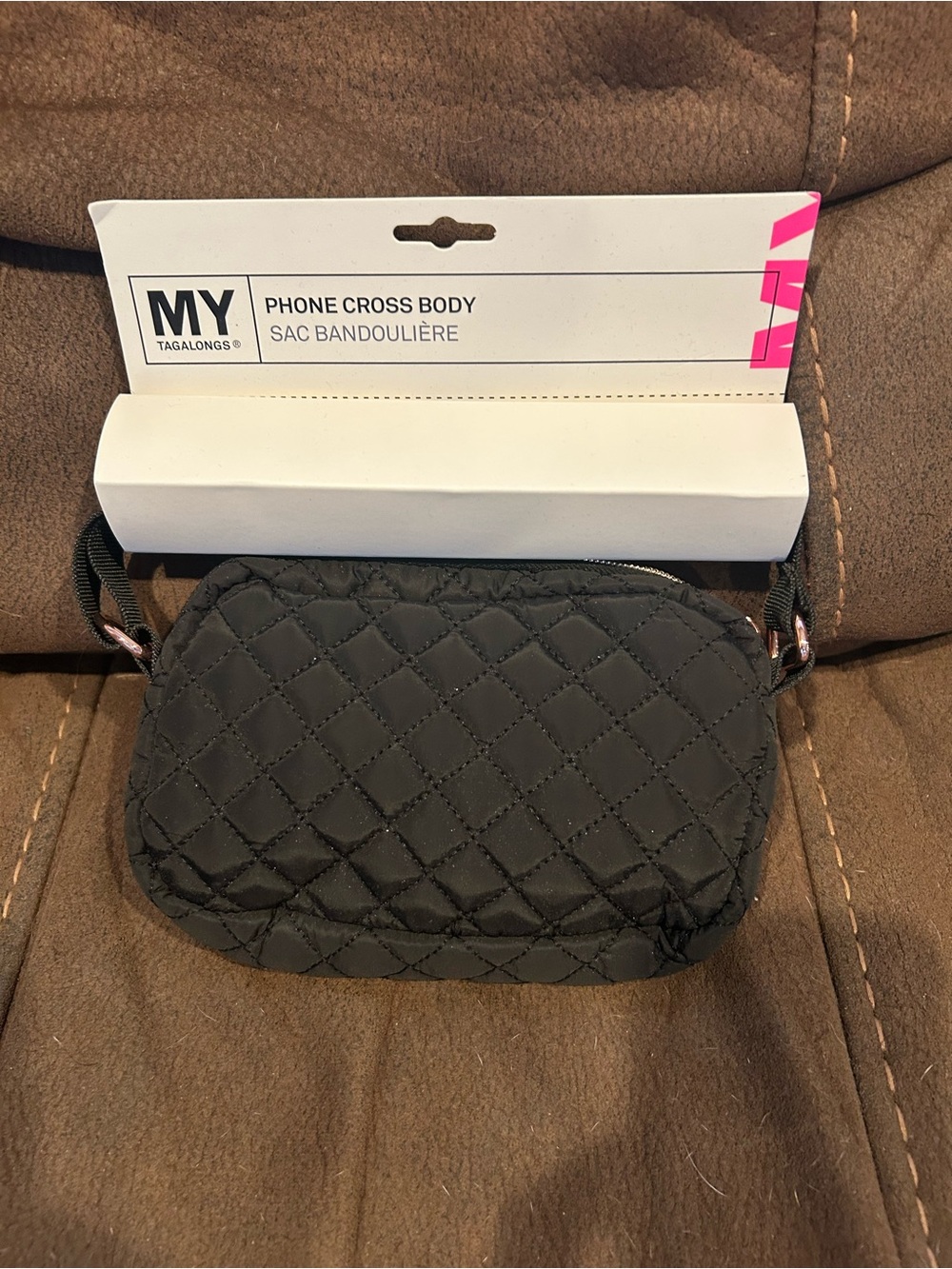 MY Tagalongs Black Quilted Phone Crossbody Bag